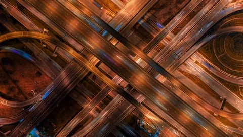 Aerial Hyperlapse of Traffic over big intersection bridges and ring road. Stock Footage 109092532