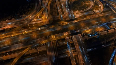 Aerial Hyperlapse of Traffic over big intersection bridges and ring road. Stock Footage 109092538