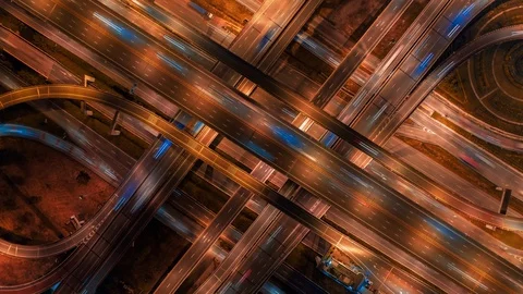 Aerial Hyperlapse of Traffic over big intersection bridges and ring road. Stock Footage 109092770