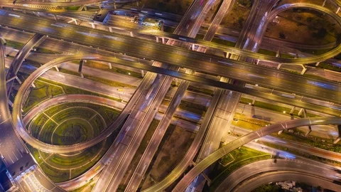 Aerial Hyperlapse of Traffic over big intersection bridges and ring road. Stock Footage 109092842