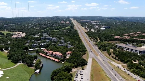 Aerial Hyperlapse Traffic Over Bridge - Austin, TX - Pennybacker over Colorado Stock Footage 113971367