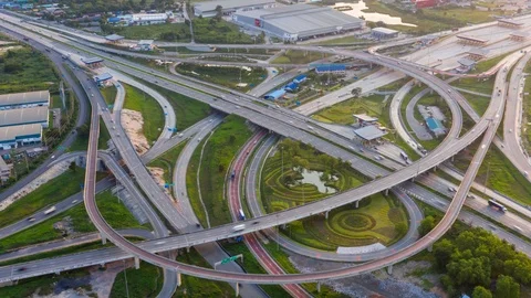 Aerial Hyperlapse. Traffic of ring roads, expressways, motorways and highways  Stock Footage 118758265