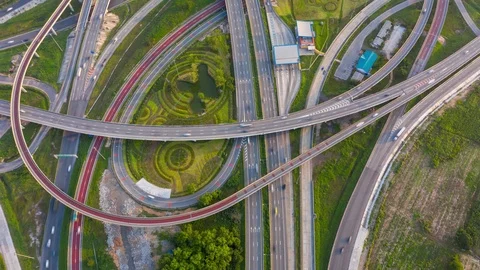 Aerial Hyperlapse. Traffic of ring roads, expressways, motorways and highways  Video stock 118758433