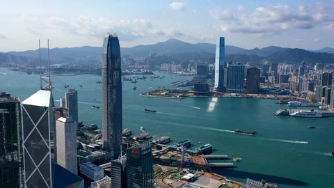 Aerial : Hyperlapse of Victoria Harbour in Hong Kong  Sunny Afternoon Stock Footage