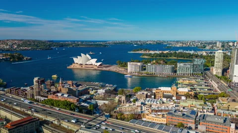 Aerial hyperlapse video of Circular Quay in Sydney CBD Stock Footage 288784611