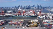 Aerial Hyperlapse Video Of Container Terminal Stock Footage