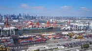 Aerial Hyperlapse Video Of Container Terminal Stock Footage
