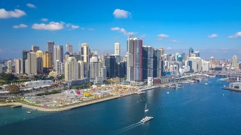 Aerial hyperlapse video of Darling Harbour of Sydney Stock Footage 80800240