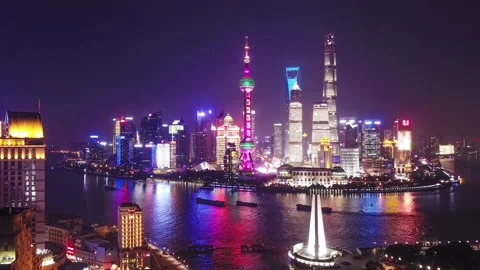 Aerial hyperlapse video of Shanghai CBD transiting from day to night Stock Footage 166251664