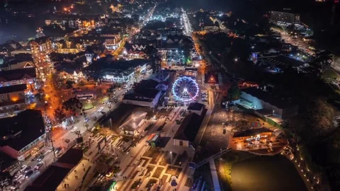 Aerial Hyperlapse view above Capivari traffic and nightlife at Campos de Stock Footage 198789092