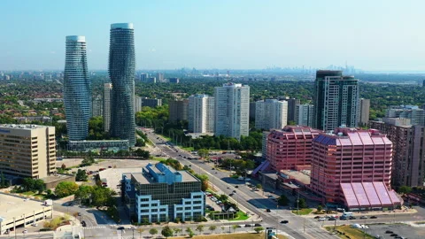 Aerial hyperlapse view of the Absolute World Complex in Mississauga, Ontari.. Stock Footage 229955425