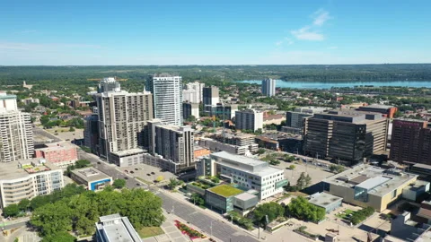 Aerial hyperlapse view of Hamilton, Ontario, Canada downtown 4K Stock Footage 229648877