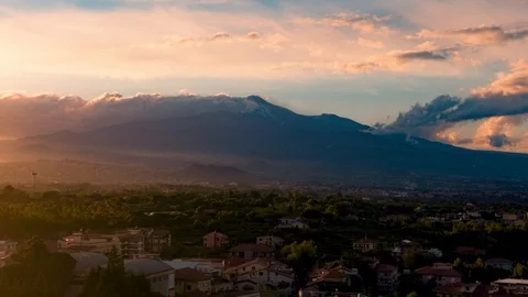 Aerial hyperlapse view of mount Etna in Sicily at sunset (time lapse) Stock Footage 108731823