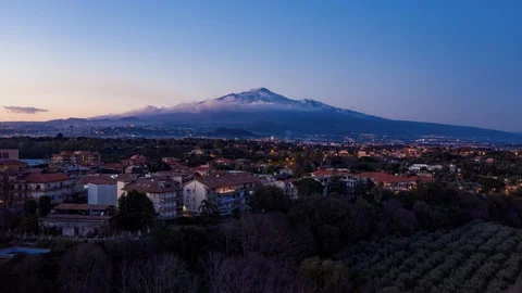 Aerial hyperlapse view of mount Etna in Sicily after sunset (timelapse) Stock Footage 124130842