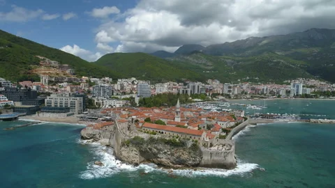 Aerial hyperlapse view of an old town Budva Stock Footage 107859915