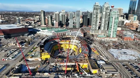 Aerial hyperlapse view of the Scotia Place event centre construction site Stock Footage 330567776