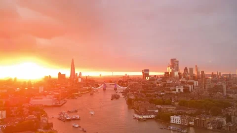 Aerial Hyperlapse View Of Tower Bridge London Skyline The Shard And Thames River Stock Footage 224568102
