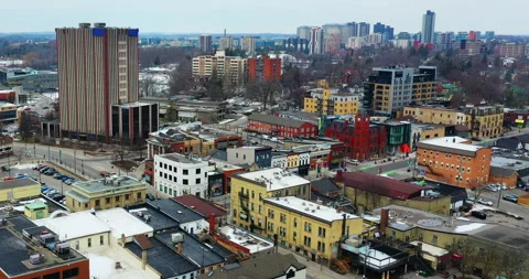 Aerial hyperlapse view of Waterloo, Ontario, Canada city centre 4K Stock Footage 242443396