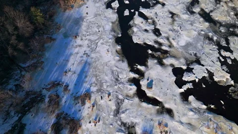 Aerial ice view of river Stock Footage 304805871