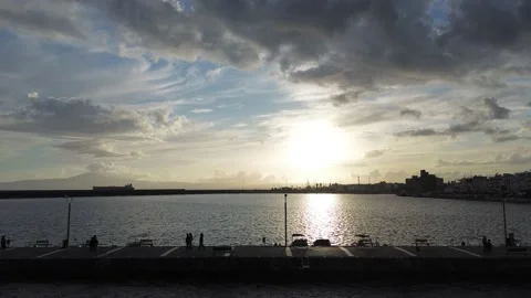 Aerial iconic sunset view over the port of Kalamata seaside city, Greece Stock Footage 239103031