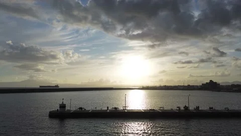 Aerial iconic sunset view over the port of Kalamata seaside city, Greece Stock Footage 239103155