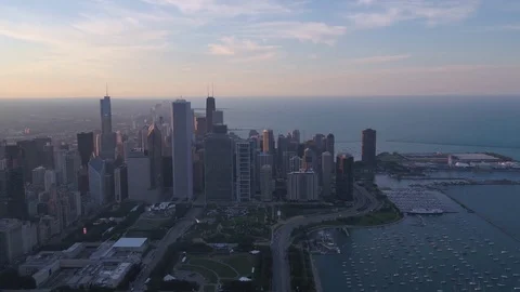 Aerial Illinois Chicago July 2017 Sunset 4K Inspire 2 Stock Footage