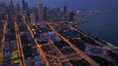 Aerial Illinois Chicago July 2017 Sunset 4K Inspire 2 Stock Footage