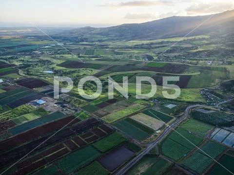 Aerial image of the agricultural land on the island of Oahu Stock Photos
