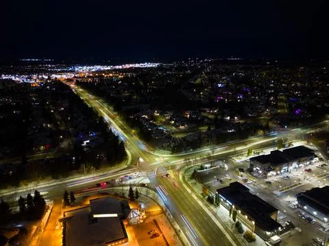 Aerial Image of an Intersection in St.Albert at night Stock Photos