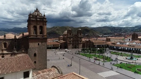 Aerial image of the main square of Cusco Stock Footage 112216453