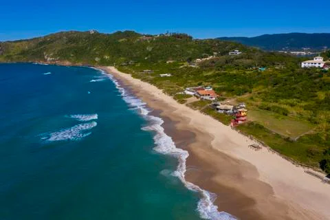 Aerial image of Mole beach in Florianopolis, Santa Catarina, Brazil. Stock Photos