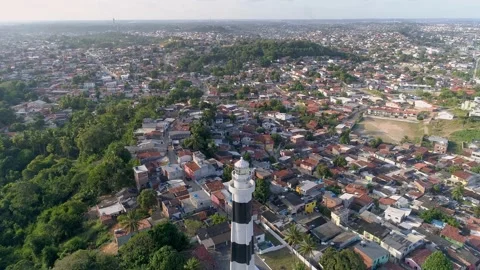 Aerial image passing over the Olinda lighthouse in Pernambuco Brazil with ho Stock Footage 151029853
