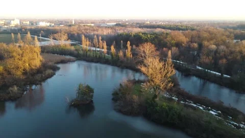Aerial image of a pond Stock Footage 167701841