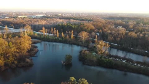 Aerial image of a pond Stock Footage 167701842