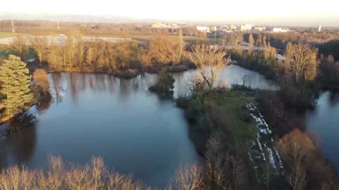 Aerial image of a pond Stock Footage 167701895