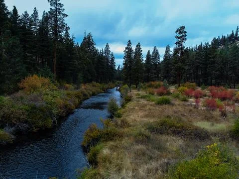 Aerial image of a river in the fall Stock Photos