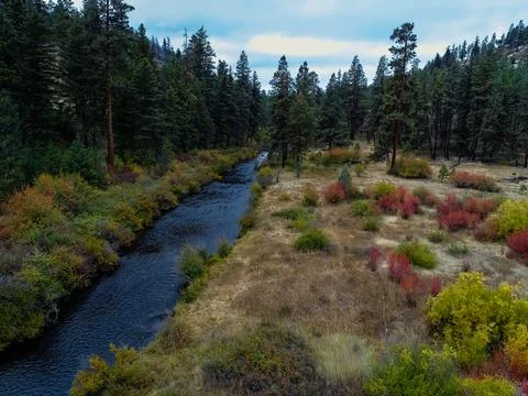 Aerial image of a river in the fall Stock Photos