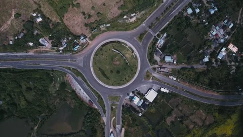 Aerial Image Showcasing Fourway Junction With Central Grass Patch Stock Footage 331541434