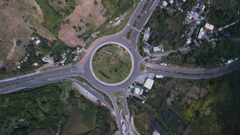 Aerial Image Showcasing Fourway Junction With Central Grass Patch Stock-Footage 334005863