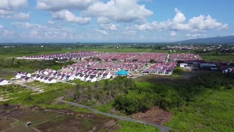 Aerial image of Subsidized Public Housing Credit, the houses are neatly arr.. Stock Footage 260543973