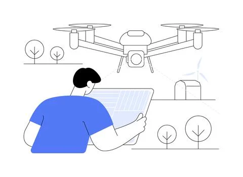 Aerial imagery drones abstract concept vector illustration. Illustrazione stock