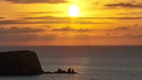 Aerial images of the sunset on islets in front of Cala Compte. Stock Footage 237178555