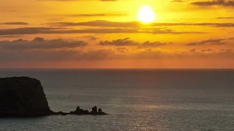 Aerial images of the sunset on islets in front of Cala Compte. Stock Footage 237178586