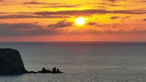 Aerial images of the sunset on islets in front of Cala Compte. Stock Footage 237178614