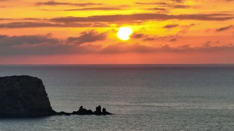 Aerial images of the sunset on islets in front of Cala Compte. Stock Footage 237178636