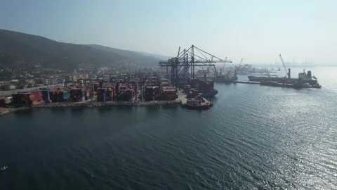 Aerial import export port Stock Footage 217827773