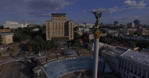 Aerial. Independence Square  - the central square of Kiev. 4K Stock Footage 57451630