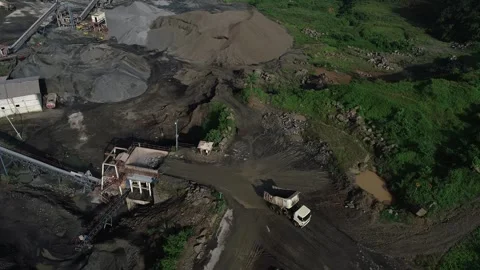 Aerial Industrial Mining Quarry Operations 4K Stock Footage 338066924