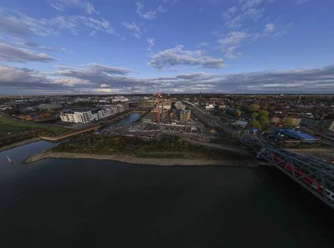 Aerial industrial view of building plot. Housing and urban management. Fotos de archivo