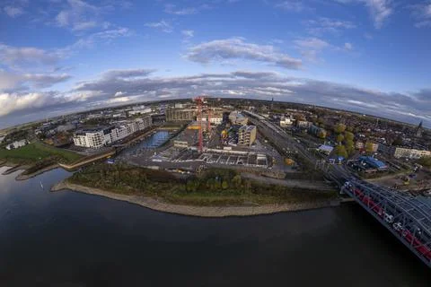Aerial industrial view of building plot. Housing and urban management. Fotos de archivo